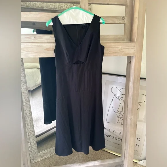 Theory Black Sheath Midi Dress V-Neck Sleeveless - Picture 2 of 4
